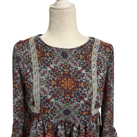 Xhilaration Floral Bohemian Midi Dress Multicolor Cottagecore Babydoll Small - Picture 3 of 9